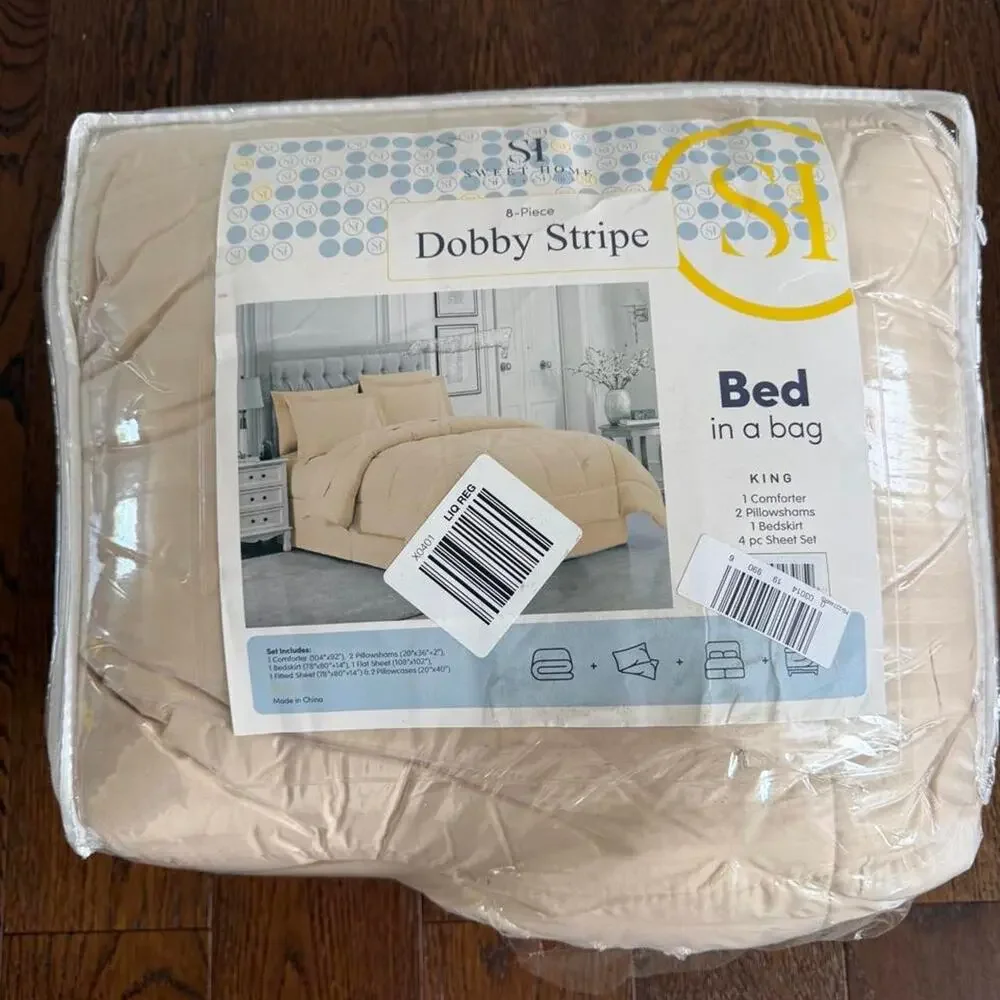 NEW! Sweet Home Collection Dobby Stripe 8PC Set King